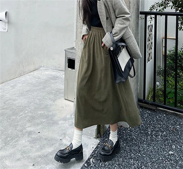見なきゃ損する コール天 ロングスコート 秋冬 レトロ か細い A伝達ルート 傘スコート 好いたらしいである