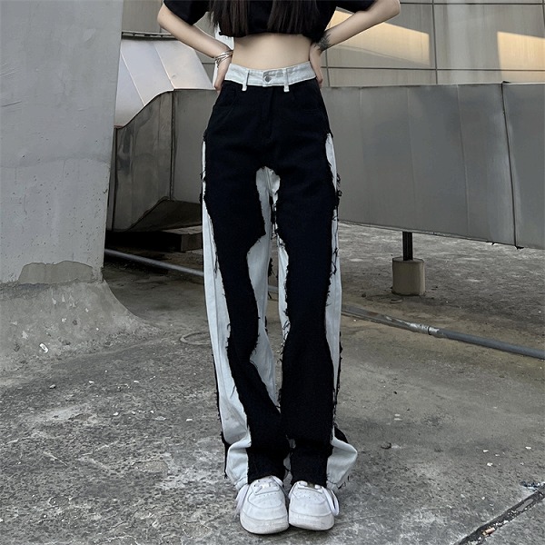 縫付 ロングパンツ ワイドパンツ ホットガールスタイル ヒップホップ ジーンズ｜ドレミファソラ・ねこ
