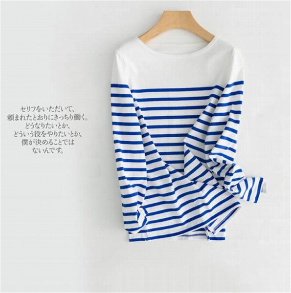 ベーシック ストライプ 長袖 Tシャツ ボトムシャツ コットン ラウンドネック 快適である