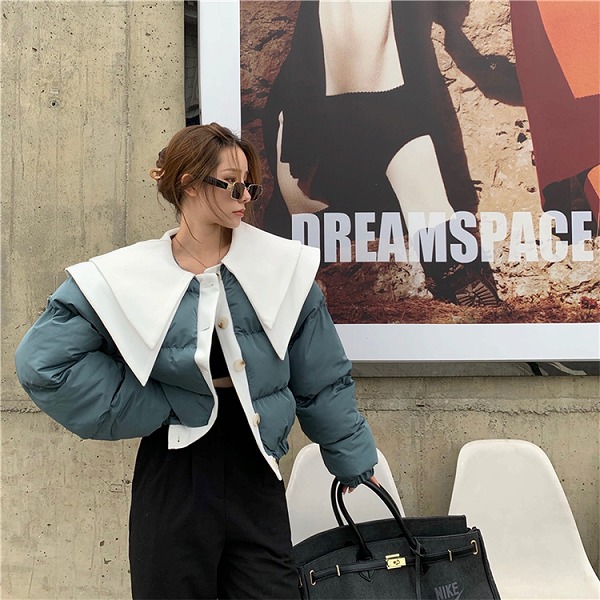 秋冬物 カラーマッチング 可愛い 少女 2重 人形の襟 パン服 厚手 短い コート｜ドレミファソラ・ねこ