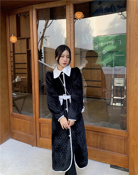 秋冬物 フレンチ 気質 コントラストカラー 長袖 腰を括る 綿の服 コート オシャレ