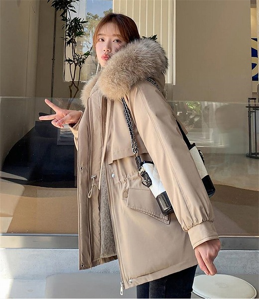通勤する 中・長セクション 冬 裏起毛 綿の服 スリム 小さい新鮮な フード付き コート|ドレミファソラ・ねこ