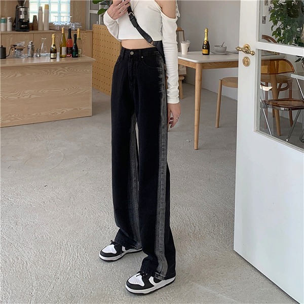 韓国ファッション ストレートパンツ レディース レトロ ジーンズ デザインセンス