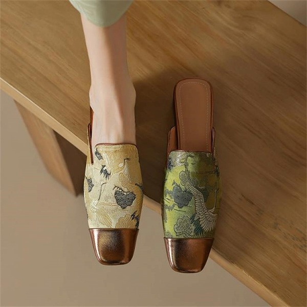 ミュラー靴 ラフヒール 中国の風 刺繍 シューズ スリッパ 文芸 ローヒール
