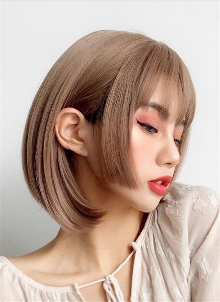 韓国ファッション 学生 可愛い ボボ エアバング ウィッグ ショートヘア ファッション フルヘアセット