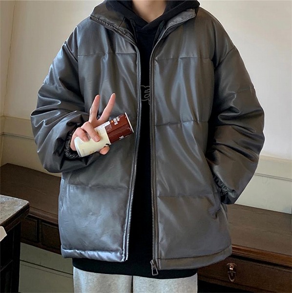 INSスタイル 冬 香港スタイル メンズ PUレザー 綿の服 ゆったりする 厚手 パン服 トレンド