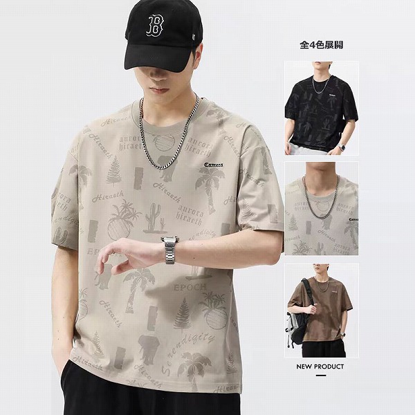 メンズ 刺繍入り 半袖Tシャツ ストリート系 トップス 春夏 ラウンドネック カジュアル★全4色