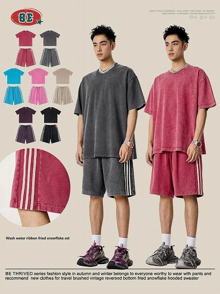 メンズ ビンテージ風 半袖 Tシャツ 男女兼用 ショートパンツ セットアップ 新作 春夏★全7色