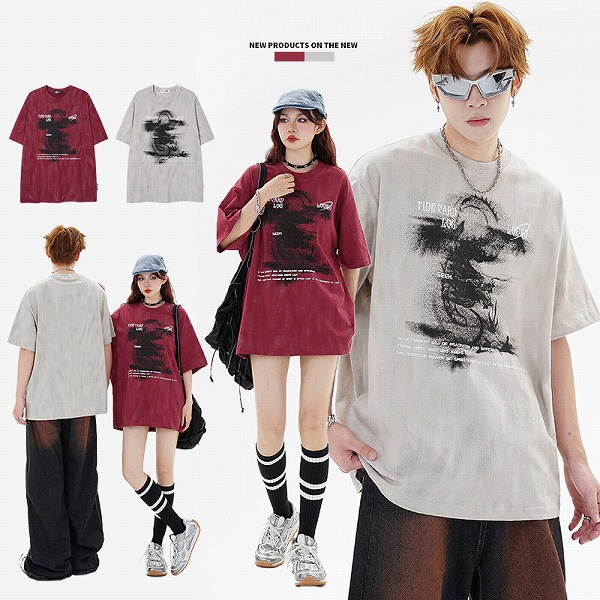 メンズファッション ビンテージ風 半袖Tシャツ 男女兼用 ストリート系 トップス 春夏 新作★全2色
