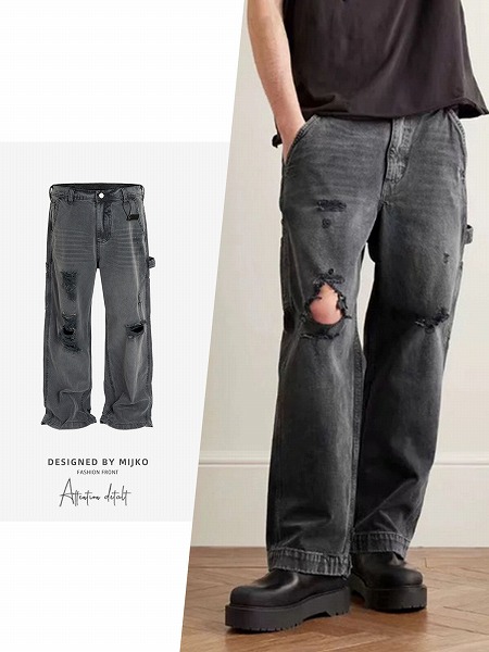 メンズ ダメージ加工 デニムパンツ 男女兼用 ストリート系 ボトムス 春秋 新作★ 12,936円
