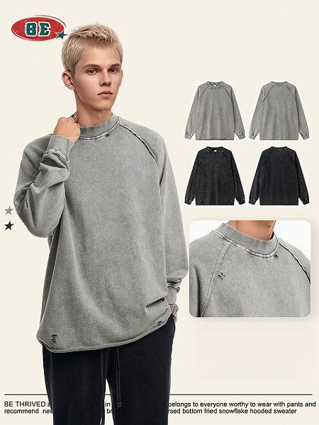 メンズ ダメージ加工 ビンテージ風 長袖 Tシャツ 男女兼用 ストリート系 トップス 春秋 新作★全2色