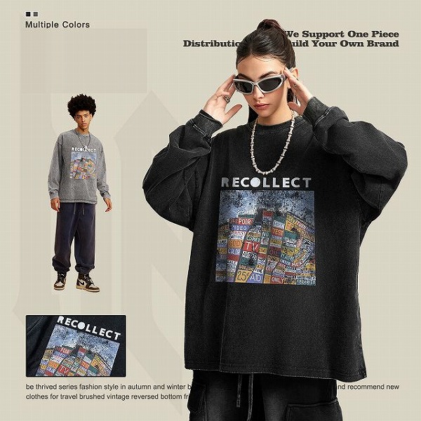 メンズファッション ビンテージ風 長袖 Tシャツ 男女兼用 ストリート系 トップス 春秋 新作★全2色