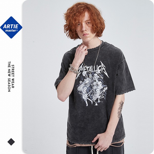 メンズファッション ビンテージ風 半袖Tシャツ 男女兼用 ストリート系 トップス 春夏★