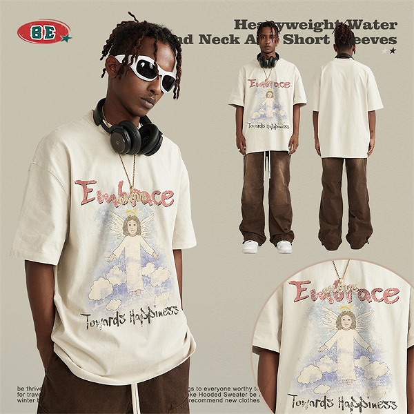 P18114 春夏 新作 ヴィンテージ 文字 刷り上げる メンズ 流行り物 半袖Ｔシャツ 男女生きる Tシャツ・カットソー-メンズファッション-トップス