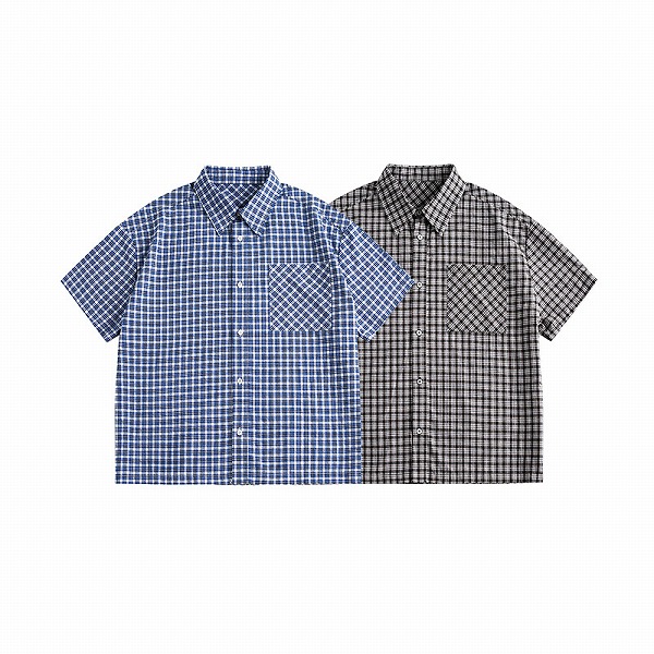 P21751 春夏新作 半袖 レトロ ワイシャツ トップス チェック 男 メンズ 日系 カジュアル｜ドレミファソラ・ねこ