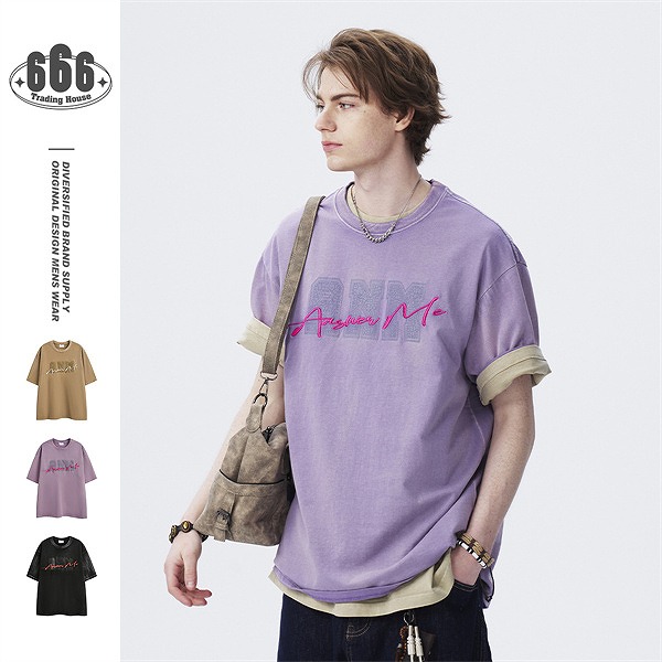 P21873 春夏新作 Tシャツ 韓国風 メンズ 男女通用 ペアルックトップス 半袖 刺繍 字母