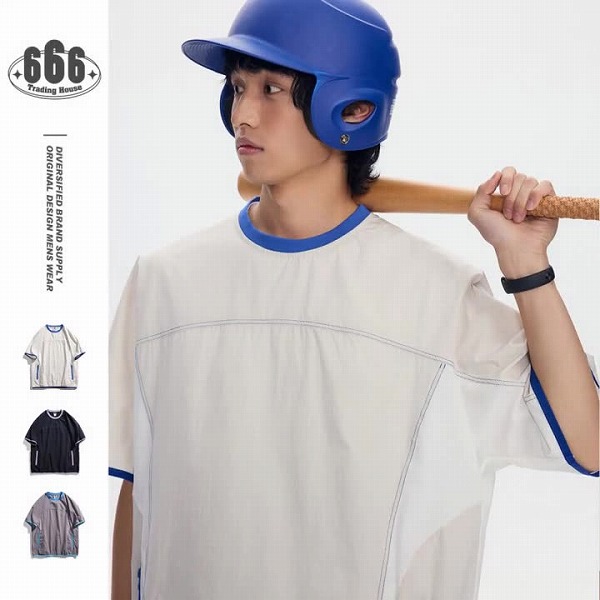 P21654 韓国風 メンズ 男 Tシャツ スプライス トップス 半袖 春夏新作 男女通用 アウトドア ポケット