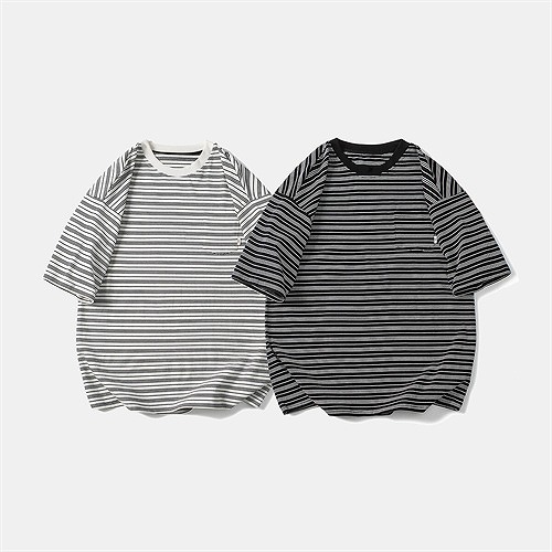 P21435 日系 レトロ Tシャツ トップス メンズ ストライプ カジュアル 男 春夏新作 半袖
