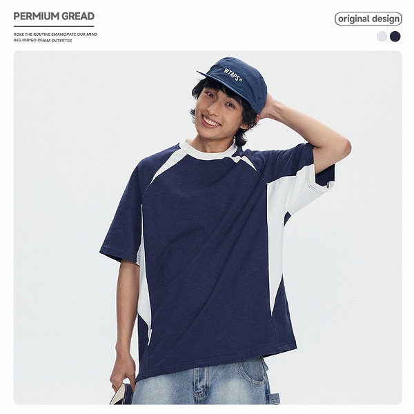 P21407 ラウンドネック 無地 メンズ 男 トップス 半袖 春夏新作 日系 レトロ Tシャツ
