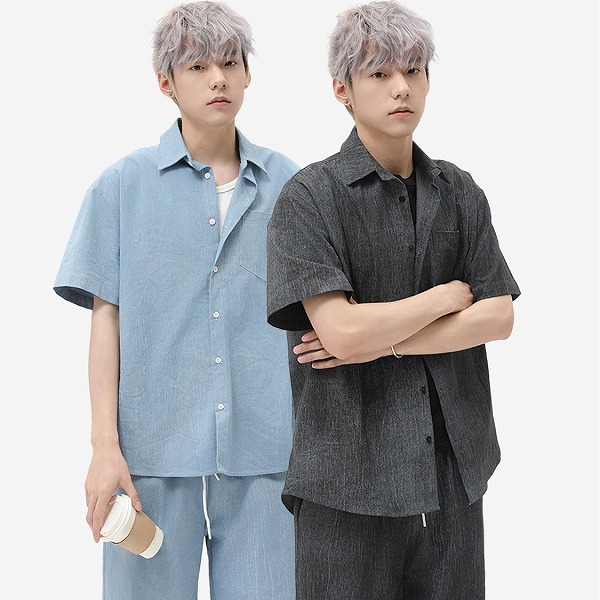 P21503 トップス ワイシャツ 春夏新作 男女通用 半袖 レトロ 二点セット メンズ 中国風 ショートパンツ｜ドレミファソラ・ねこ