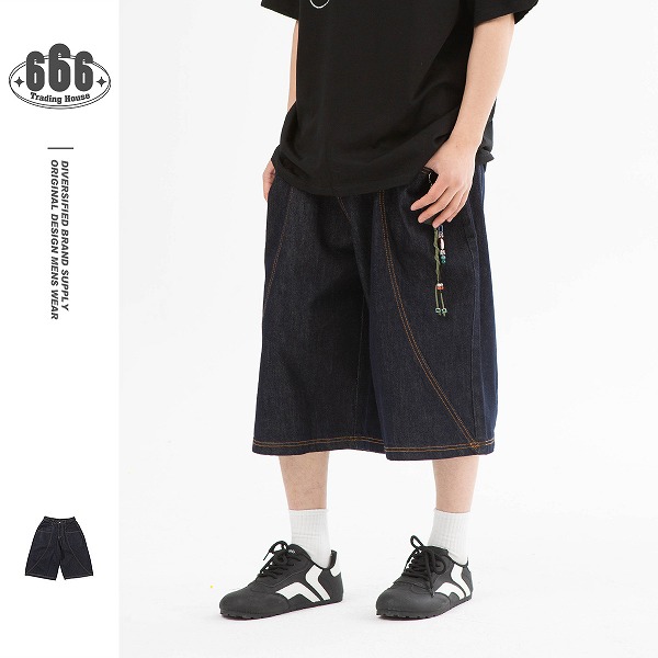 P21463 デニム 日系 レトロ ワイド 春夏新作 ボトムス ハーフパンツ メンズ カジュアル 七分