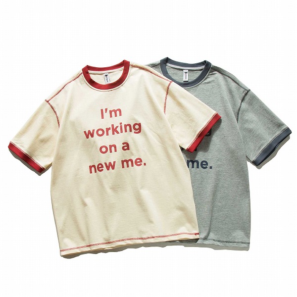 P21442 男 春夏新作 半袖 日系 レトロ Tシャツ トップス メンズ ファッション カジュアル 字母