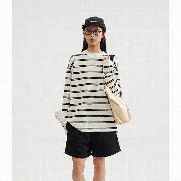 P18484 ストライプ ペアルック 男女通用 カジュアル Tシャツ 長袖 メンズ トップス 韓国風