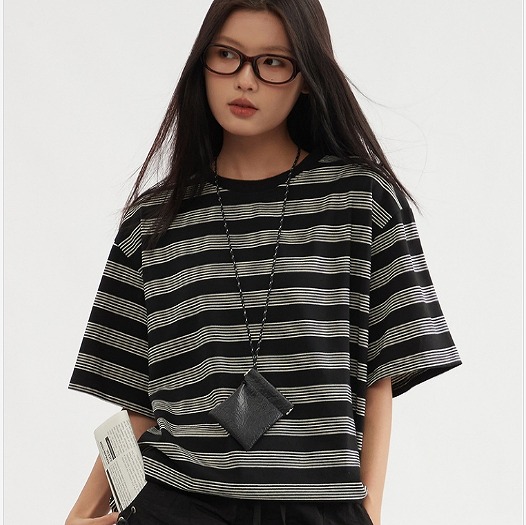 P18481 ストライプ スポーツ ペアルック 男女通用 カジュアル Tシャツ 半袖 メンズ トップス 韓国風