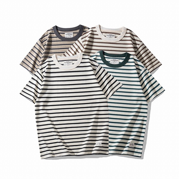 P17837メンズ 男カットソー Ｔシャツトッブス 半袖 春夏新作 カジュアル 韓国風 ストライプ