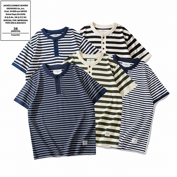 P17141メンズ 春夏新作 ストライプＴシャツ 半袖 ラウンドネック