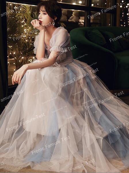 年の新しいワンショルダーイブニングドレススカート妖精ロングパフスカート気質宴会ホスト|ドレミファソラ・ねこ