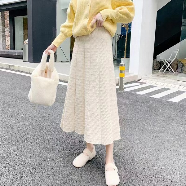 スカート ニット レディース ボトムス Aラインスカート 韓国風 ミドル丈 フリーサイズ