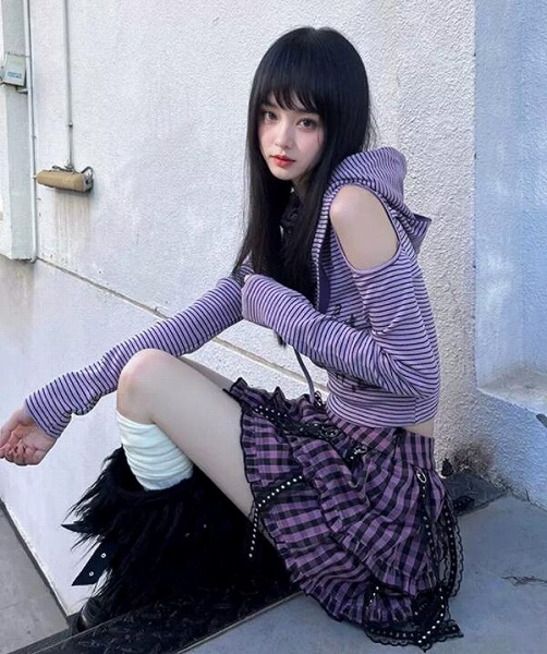 トップス Tシャツ 長袖 ベアトップ スカート チェック柄 プリーツスカート
