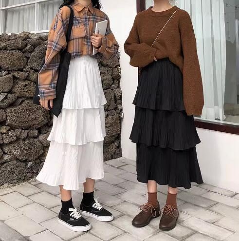 レディース スカート ハイウェスト レイヤード ロングスカート