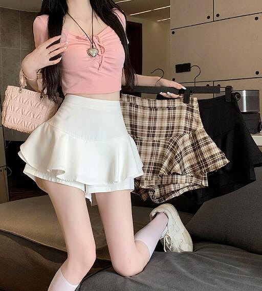 スカート ハイウェスト Aライン ミニスカート ショーツ キュロット