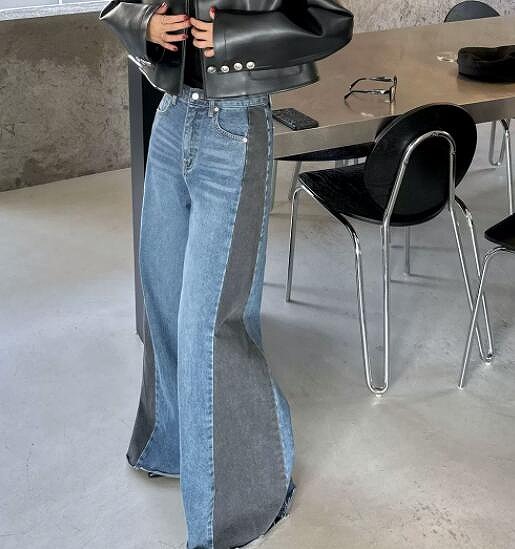 ボトムス ズボン ワイドパンツ キルティング デニム ジーンズ ハイウェスト