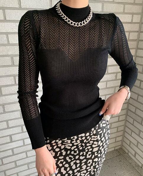 トップス レディース ニット セーター スリム シースルー
