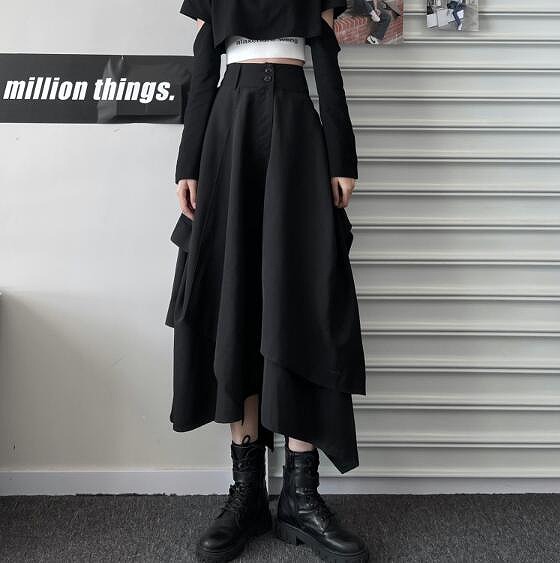 レディース スカート ハイウェスト プリーツスカート 不規則 ロング丈 ハイウェスト