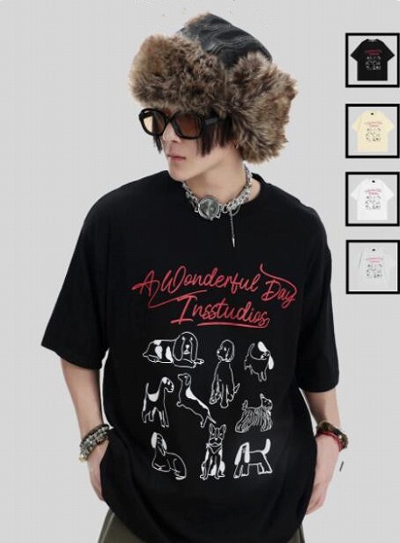 アメリカンレトロ風 Tシャツ プリント入半袖 薄手 夏にピッタリユニセックストップス