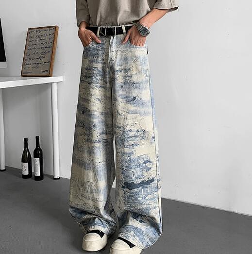 ボトムス ズボン ズボン下 ジーンズ デニム 広々としたズボン下 絞り染