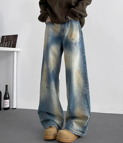 メンズ ボトムス ズボン ズボン下 絞り染 広々としたズボン下 ジーンズ デニム