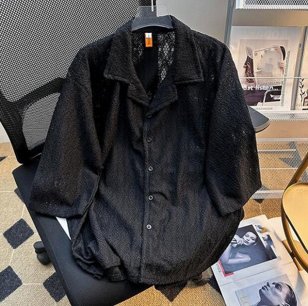 トップス メンズ シャツ 半袖 カジュアルシャツ シースルー メッシュ