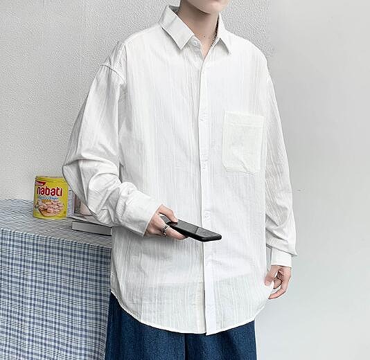 メンズ トップス カジュアルシャツ 長袖 ワイシャツ 無地 ヴィンテージ風