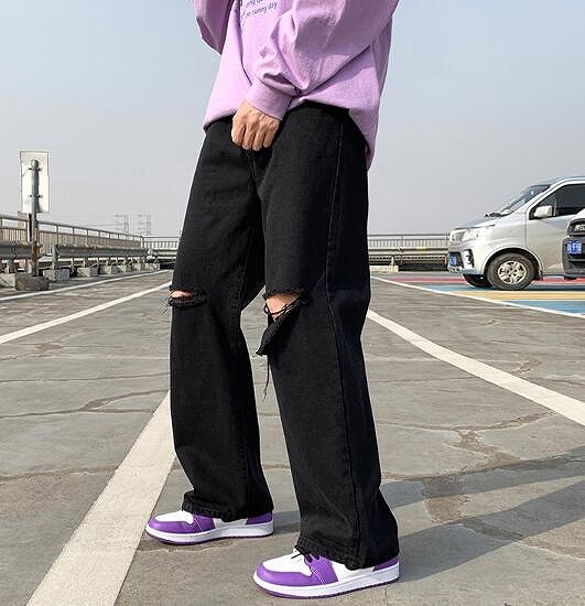 メンズ ボトムス ズボン パンツ ファッション レトロ デニム ダメージ加工