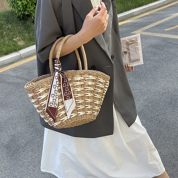 草編み　リボン　レーディスファション商品　草編みバッグ　ファションバッグ