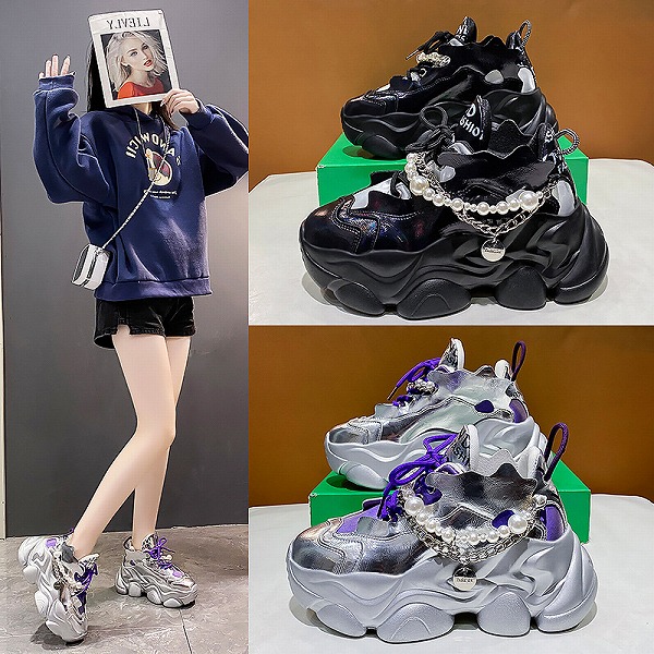 厚底カジュアルレシャースポーツ靴　レーディスファション商品　人気スニーカー