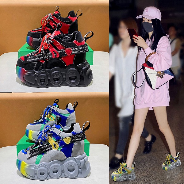 厚底カジュアルレシャースポーツ靴　レーディスファション商品　人気スニーカー
