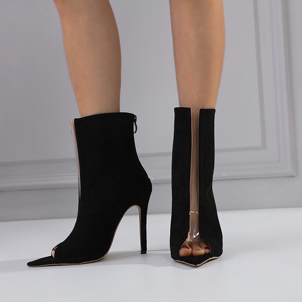 スエードクロスのハイヒール レディースファション靴 サンダルブーツ風 ファション靴