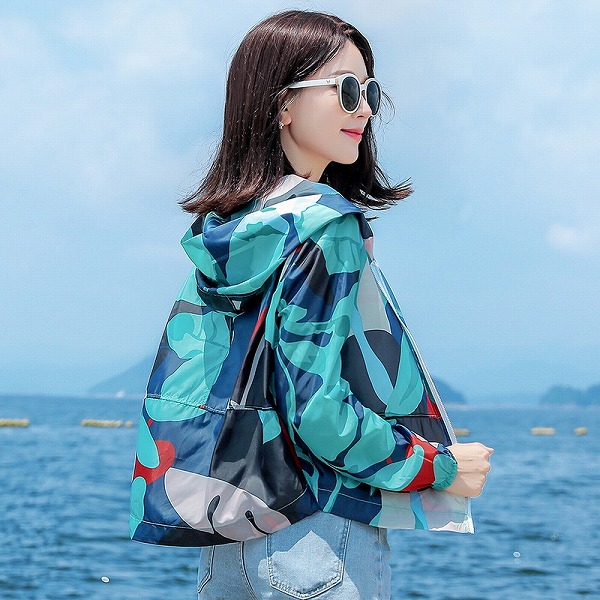 プリントコート　日焼け止め服　レーディスファション商品　人気トップス　上着｜ドレミファソラ・ねこ