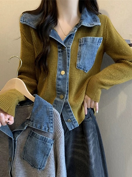 新作秋冬スウェーター ジーンズうつり変わり 編み物ゆったりジレー 厚地の外套長袖